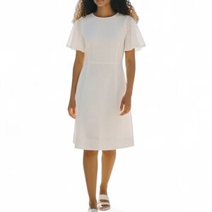 J. Crew Cotton Eyelet Dress with Short Sleeve Detail in White and Cream Sz 10